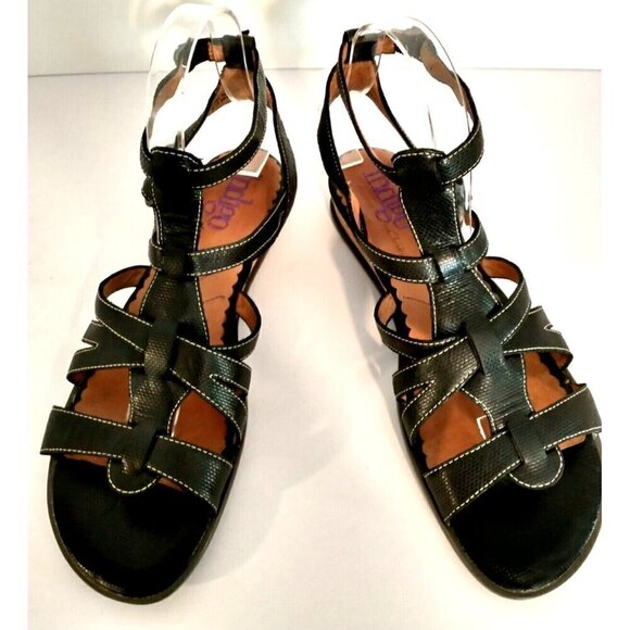 Indigo By Clarks Women Black Leather Double Ankle Strap Low Wedge Sandals -7.5 M - Picture 3 of 9